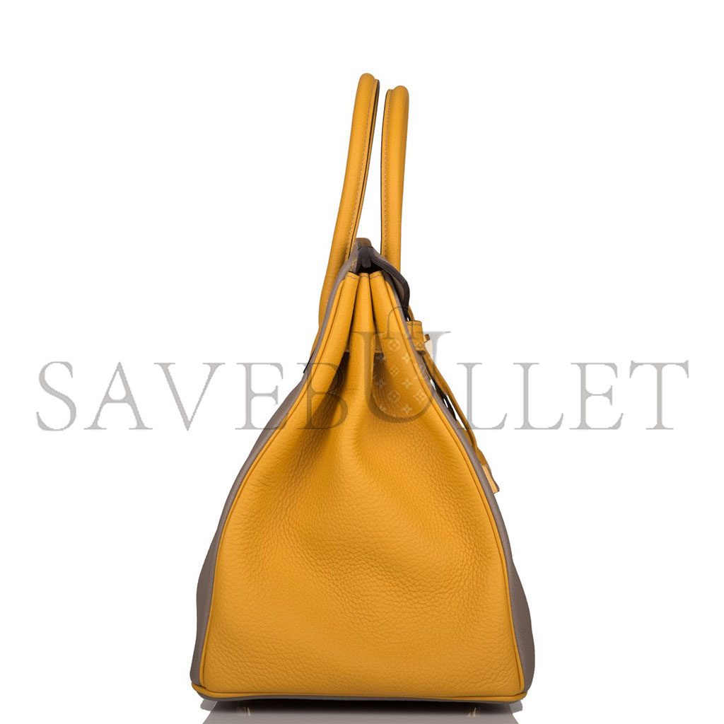 HERMÈS BIRKIN 30 EPSOM ASPHALT GREY AND AMBER YELLOW GOLD BUCKLE H028369CK15 (30*23*15cm)